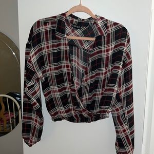 Sheer Flannel Long Sleeve Cropped Shirt